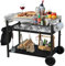 PIZZELLO Outdoor Grill Cart 95 cm x 62 cm Three-Shelf Pizza Oven Stand Table with Wheels Dining Cart Table for Outside Patio, Movable Kitchen Cooking Prep Table BBQ Cart with Stainless Steel Tabletop