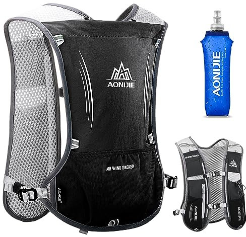 HINATAA Leichter Trinkrucksack zum Laufen, 5 l, 190 g, Laufweste für Damen und Herren, zum Radfahren, Laufen, Klettern, Wandern (Schwarz+500ML Kettle)