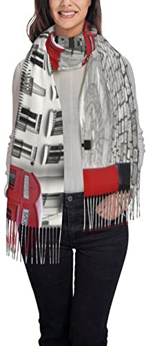 KIROJA Rosa Rosen Quaste Wrap Gedruckt Schal Für Frauen Warm Weich Groß Lange Rechteckige Mode Schal Schals, London Red Telephone Stand, One size