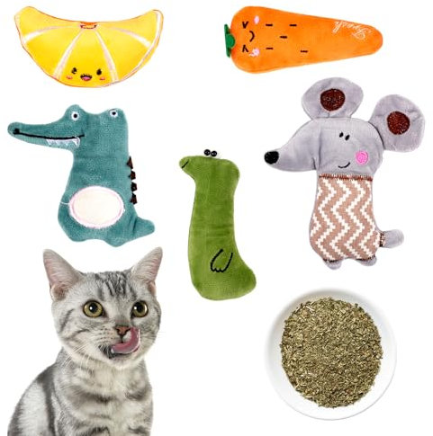 WINKIO Katzenminze Spielzeug 5 Stück,Lebendige Farben Katzenspielzeug mit Katzenminze,Katzenminze Kissen, Catnip Baldriankissen für Katzen Zum Kratzen, Spielen Und Kauen