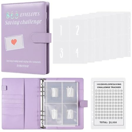 Challenge-Ordner mit 100 Umschlägen, Geld Sparen Challenge 100 Tagen,Lustiger Budgetordner zum Sparen von 5.050 € mit Geldumschlägen, Geldfüllplan für Budgetierung und Geldsparen