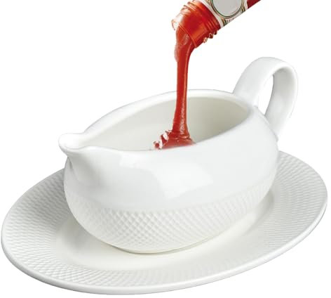 Kaxenig Saucière Blanche, Saucière en Céramique, Saucière avec Poignée Et Plateau, Pot À Sauce en Porcelaine, Bols À Tremper, pour Vinaigrette, Jus De Rôti, Crème, Dîners, Fêtes