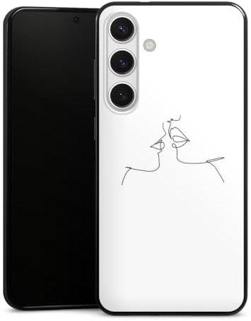 DeinDesign Slim Case extra dünn kompatibel mit Samsung Galaxy S24 + Silikon Handyhülle schwarz Hülle Kussmund Line Art Liebe