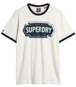 Superdry T-shirt imprimé Ac Ringer Workwear Graphic Tee C1 pour homme (M), Blanc hiver/bleu marine, XL