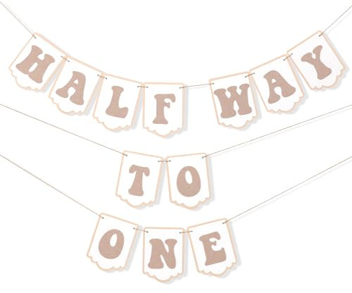 Half Way To One Banner - Baby 1/2 Geburtstag Party Dekorationen für Jungen Mädchen, Neutral Rustikale Babyparty Dekor, Sechs Monate Happy Birthday Foto Requisiten
