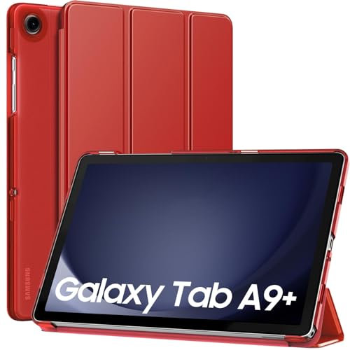 MoKo Funda para Galaxy Tab A9+/A9 Plus 11 Pulgadas 2023, Funda Inteligente Protectora con Carcasa Traslúcida de PC Duro para Tab A9 Plus Tableta(SM-X210/X216/X218), Auto Activación/Reposo, Rojo