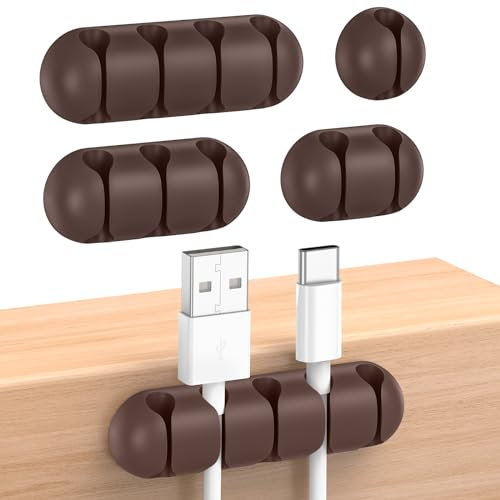 UNBREAKcable Cable Holder Clips, Pack of 5 Cable Organiser Desk, Silicone Adjustable Cable Clip, Adhesive Cable Management for Charging Cable, USB Mouse Cable, PC, Car, Office, Home, Bedside Wall