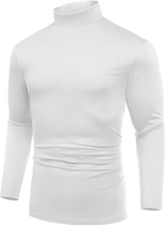 COOFANDY Turtleneck Men Roll Neck Casual Knitted Jumpers for Men Long Sleeve Top Men Mock Neck Tee Undershirt White M