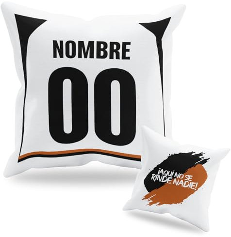 Cojín Personalizado Fútbol - Diseño Doble Cara con Relleno Incluido - Regalo Original Aficionados del Fútbol - Regalo Camiseta Equipo Fútbol - Apto para Lavadora (Valencia, 35 x 35 cm)