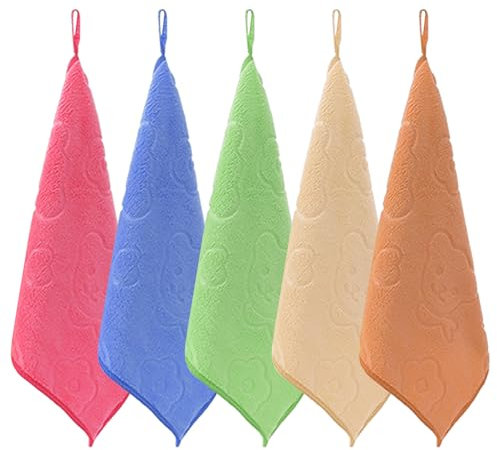 DHSBGWSX Juego de 5 piezas Toallas cuadradas en relieve, Toallas para niños estampadas, Toallas cuadradas impresas, Toallas de limpieza, Paños de cocina, Toallas cuadradas multiusos
