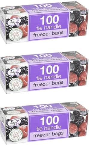 x3 100 Fridge FreezerFood Bags with Tie Handles Large Food&Freezer Clear Plastic Storage Sandwich Bagswith Tie Handles for All Types of FoodPreservations (Total 300 FoodFreezerBags)