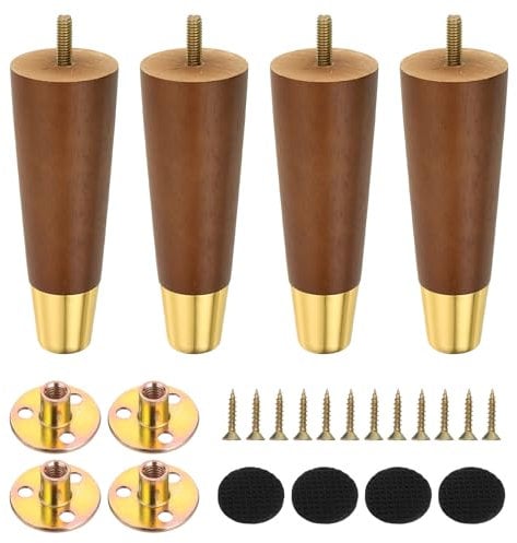 sourcing map 6 Inch Wood Furniture Legs, Set of 4 Round Sofa Replacement Wooden Furniture Feet Dresser Legs with Mounting Screws, for Cabinets Couch Dresser Chair Desk Ottoman Table, Brown