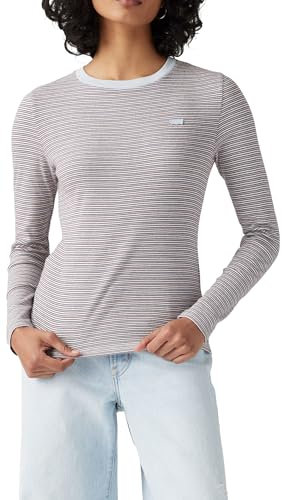 Levi's Women's Essential Housemark Long-Sleeve Tee Shirt, Monte Rio Stripe Sky, M