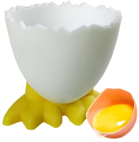 Funny Duck Egg Cup - Cute Chick Egg Cups, Ceramics Soft Boiled Egg Holder | White Chicken Footed Egg Cup with Yellow Feet, Unfinished Wooden Egg Cups Set for Craft Easter Shower