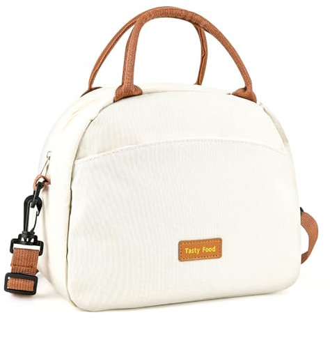 Linkidea Bolsa almuerzo lona con aislamiento, dos métodos transporte, bolsa almuerzo con cremallera gran capacidad, adecuada para uso diario, compatible con Bentogo/LunchBots/EasyLunchboxes (Beige)