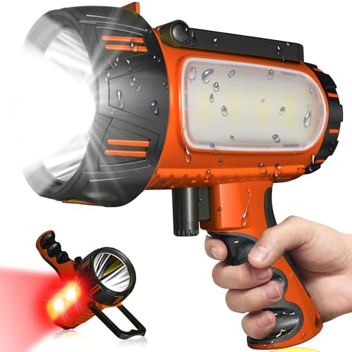 2026 New 3000,000 Lumen Super Bright Rechargeable Handheld Spotlight | Outdoor Flashlight,Spot Light,Runtime 72+ Hrs,Searchlight Flood Camping Hunting Boating with Tripod