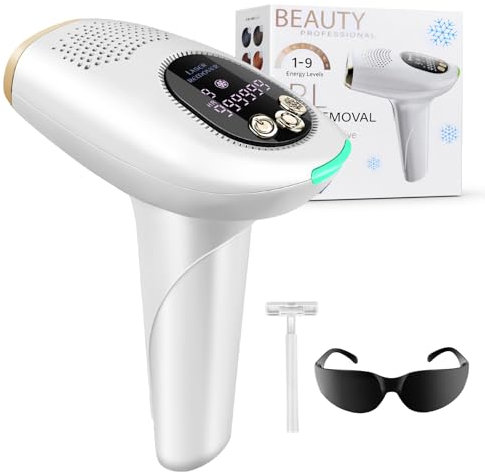 IPL Haarentfernungsgerät 9 Energiestufen Dauerhafte Haarentfernung, Eisfunktion Schmerzlose Laser Haarentfernung Laser Hair Removal, 3 Erweiterte Funktionen HR/SC/RA