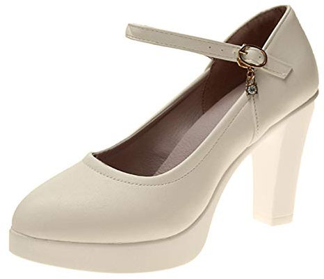 Generico Stivali Gomma con Strass in Punta Scarpe da Donna Traspiranti a Punta con Fibbia Singola Cinturino Casual Tacchi Alti da Donna Scarpe Tacco Argento Eleganti (White, 38)