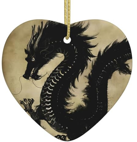 Weihnachtsbaumschmuck, weiße Keramik, hängende Accessoires, schwarze Drachen, Weihnachtsbaumschmuck, Kugel, Heimdekoration (herzförmig)