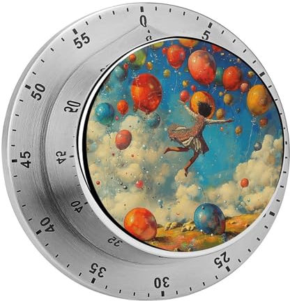 Magnetischer Küchentimer aus Edelstahl, Sprung in den Ballon, bedruckt, mechanisch, manuell, Timer für Fitness-Projekte, Küchenlernen, Countdown-Timer