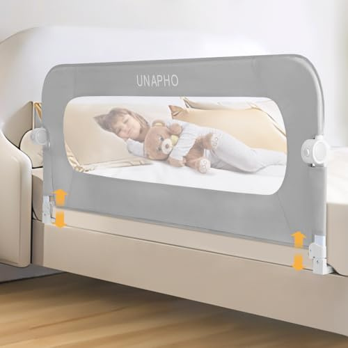 UNAPHO Bettgitter für Kleinkinder, herunterschaukelnd, Kinderbettgitter, Schutz für Doppelbett, Queen-Size-Bett, Etagengröße, extra hohes Kinderbettgitter mit verstärktem Anker-Sicherheitssystem (Grau