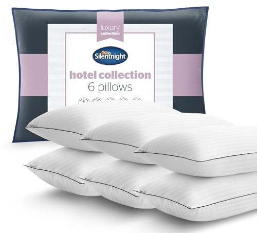 Silentnight Luxury Hotel Collection Piped Pillow - Hotel Quality Stylish Pillow Soft Medium Support for Back & Side Sleepers - Filled with Finest Fibres, Hypoallergenic and Machine Washable, Pack of 6