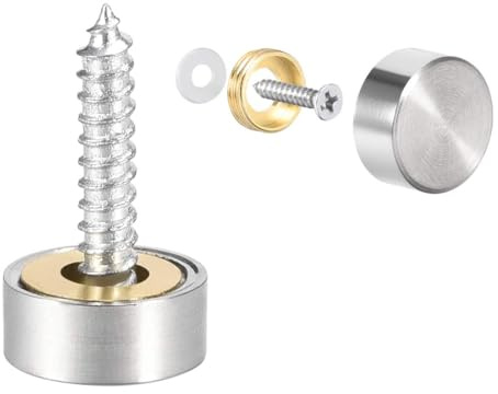 TA-VIGOR 12mm Mirror Screw Cover Caps, 4PCS Silver Brushed Screw Caps | Brass Decorative Caps Cover Nails, Screw Caps Covers Fasteners for Mirrors, Glass Panels, Bathroom, Sign Boards, Advertising