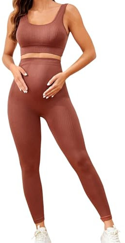 Generisch Pantalon de grossesse d'hiver - Débardeurs et pantalons de yoga de grossesse pour femmes enceintes avec taille extensible et leggings - Tenue en denim pour homme, café, M