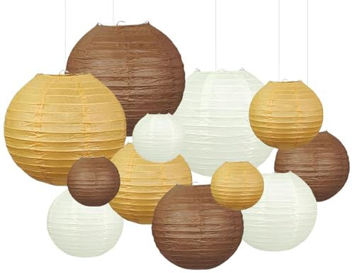 Capesaro Braun Boho Papier Laternen Dekorative 12pcs Karamel Party hängende Dekorationen rustikale Party Hochzeit natürliche Baby Dusche Boho Braun Geburtstagsfeier Home Dekor