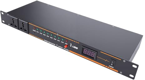 Jectse 10 Outlet Power Sequencer Conditioner, Rack Mount Audio Digital Power Controller Voltage Regulator with Digital Display for Musical Instruments Electronic Equipment (GB)