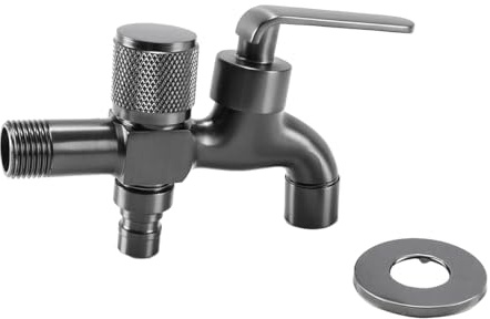 Ludom Robinet d'extérieur résistant au gel G1/2 - Robinet de jardin mural simple à eau froide avec double sortie, gris