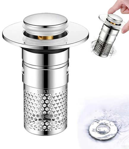 304 Edelstahl Pop Up Abflusssieb, Waschbeckenstöpsel mit Sieb, Abflussstopfen Waschbecken, Waschbeckenstöpsel Pop Up, Geruchshemmend, Haarstopfung Schutz für Alle Abflussstopfen