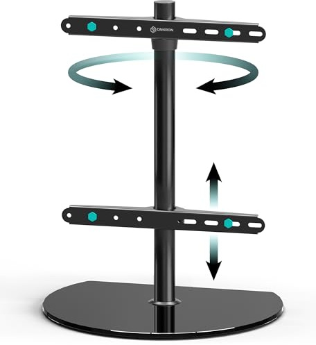 ONKRON Tabletop TV stand 32-65 Inch, up to 35 kg, max VESA 400x400, PT2-B | TV pedestal stand, 360° swivel, height adjustable, tempered-glass base, for living rooms, bedrooms, offices & lounges, black