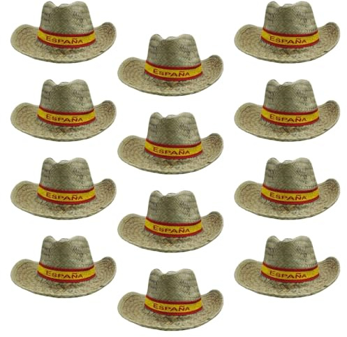 Planta Color Pack Sombreros de Paja con Cinta Bandera España o Sin Cinta Para Grupos: Despedidas, Peñas, Ferias, Eventos Patrios, Capeas o Viajes de Verano | Accesorio Ideal para Grupos y Fiestas