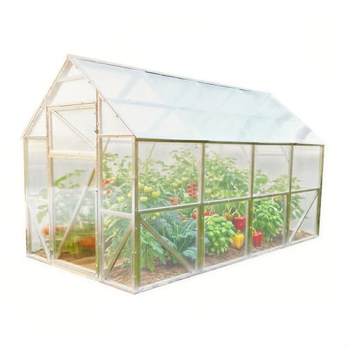Comfort Gewächshaus aus Stahl 200x400x220cm mit Fundament | 6 mm Hohlkammerplatten UV-beständig | Winterfest Treibhaus, Pflanzenhaus, Tomatenhaus für Garten