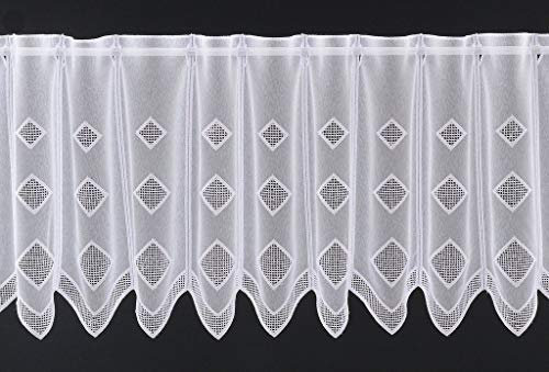 frankgardinen Scheibengardine transparent Rauten 45 cm hoch weiß - Wunschbreite frei wählbar durch gekaufte Menge in 16 cm Schritten - Meterware