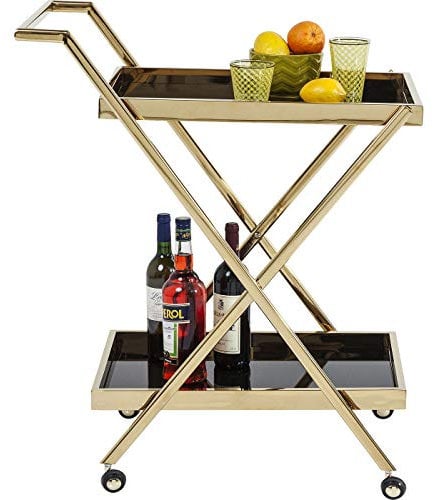 Kare Design Servierwagen Casino, edler Servierwagen, modern, Beistelltisch auf Rollen, Küchenwagen, Rollwagen, Transportwagen, gold/schwarz, 89x76x50cm