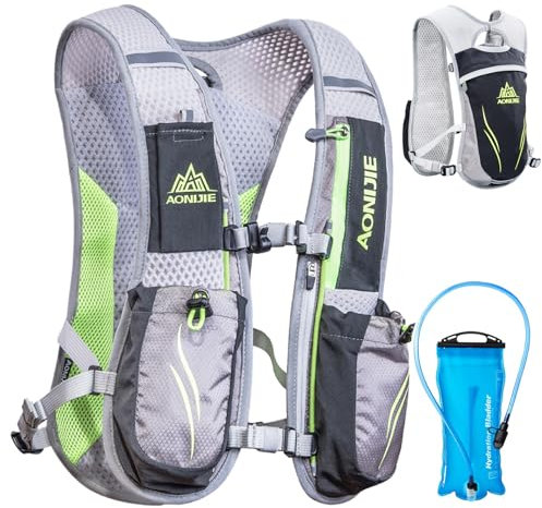 TRIWONDER Ultraleicht Trinkrucksack, 5.5L Laufrucksack, Trailrunning Rucksack, Hydration Pack im Freien, Rucksack Outdoor für Laufen, Marathon, Radfahren (Grau - mit 2L TPU Wasserblase)
