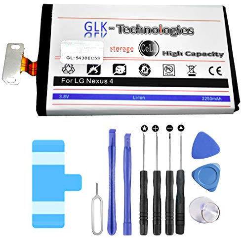 High Power Ersatzakku kompatibel mit Google Nexus 4 E975 E970 E960 BL-T5 LG Optimus G | Original GLK-Technologies Battery | accu | 2250mAh Akku | inkl. Werkzeug Set Kit NEU
