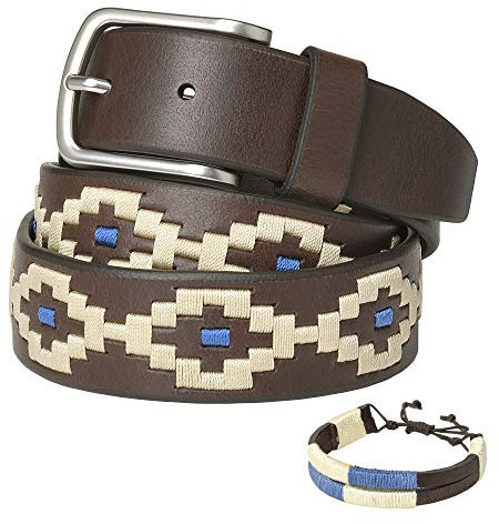 PELPE - Ceinture en cuir argentin, avec cordon et bracelet en cuir assortis. Ceinture brodée sur cuir, pour homme et femme. Ceintures de polo argentin