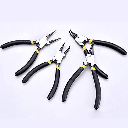 KATUR Sicherungsringzangen-Set, 175 mm, für Innen- und Außenbereich, gerade, gebogen, Sicherungsring-Zange, Werkzeug-Set für Sicherungsringe (schwarz)