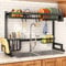 SNTD Escurridor de Platos, Escurreplatos Encima del Fregadero, Escurridor de Platos Ajustable (de 85,9 CM a 105,4 CM), con Soporte para Utensilios, para Mostrador de Cocina, Inoxidable, Negro