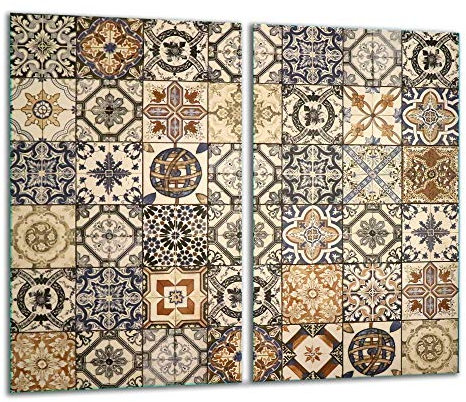 TMK | Herdabdeckplatten 2 Teilig 2x30x52 cm Ceranfeldabdeckung Küche Elektroherd Induktion Herdschutz Spritzschutz Glasplatte Schneidebrett Mosaik
