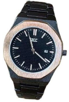 OISE ART STORE Trade Shop - Orologio Da Polso Zcc Uomo Al Quarzo Data Elegante Nero Rose Gold Fondo Nero