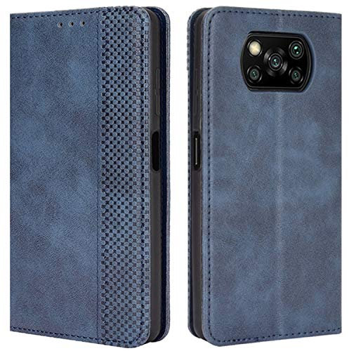 HualuBro Etui Coque pour Xiaomi Poco X3 NFC Case, Coque Xiaomi Poco X3 Pro, Etui Housse en Cuir de Protection Portefeuille Magnétique Antichoc Flip Cover Case pour Xiaomi Poco X3 NFC Coque (Bleu)