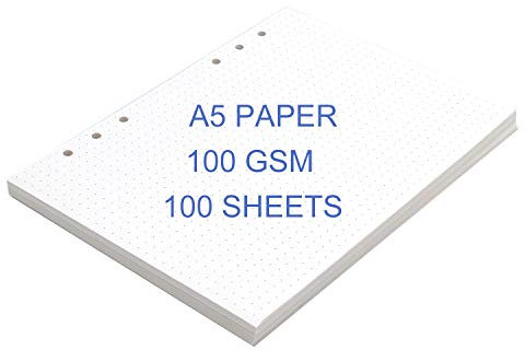 A5 Papier 6 Loch Gepunktet Nachfüllpapier DIN A5 Nachfülleinlagen 100 gsm Dotted Paper Loose Leaf 100 Blätter / 200 Seiten für A5 6 Ring Binder Nachfüllbares Notizbuch Tagebuch Skizzenbuch Organizer