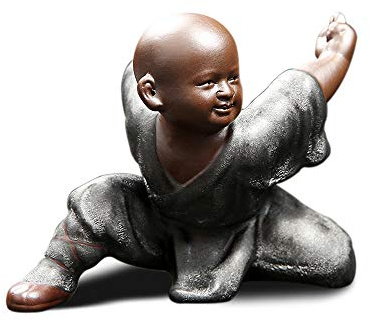 DIYOMR Chinesische Kung-Fu-Shaolin-Mönch-Figuren, Basteln, Ornamente, Statuen, Keramik, Kung-Fu-Kampfkunst-Skulptur für Heimdekoration, Display, Desktop (Silbergrau A)