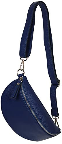 AMBRA Moda GLX10 - Damen Herren unisex kleine Hüfttasche Gürteltasche Bauchtasche Umhängetasche aus Echtleder (Jeansblau)