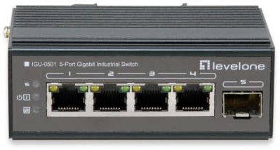 LevelOne IGU-0501 Netzwerk-Switch/ 5Port Gigabit PoE DIN-Rail,-30°C to 65°C/Gigabit Ethernet (10/100/1000) Power Over Ethernet (PoE)/schwarz