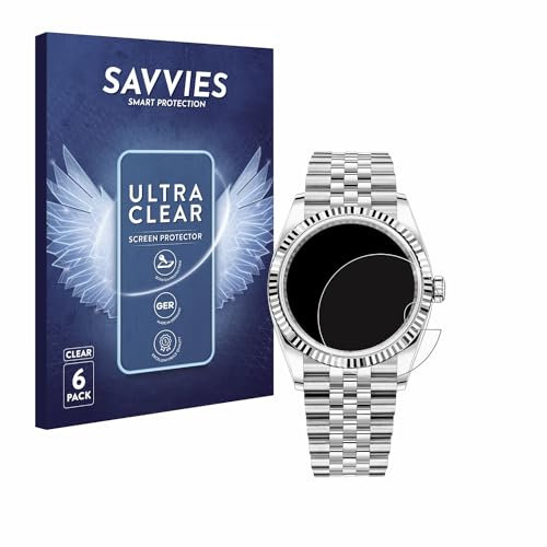 Savvies 6 Stück Schutzfolie für Rolex Datejust 36 Displayschutz-Folie Ultra-Transparent